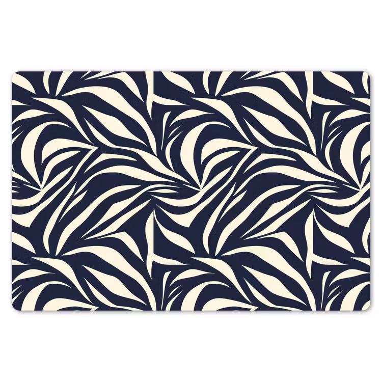 Placemat - 6 stuks - Bladvormen - Blauw - Patroon - Wit — 7
