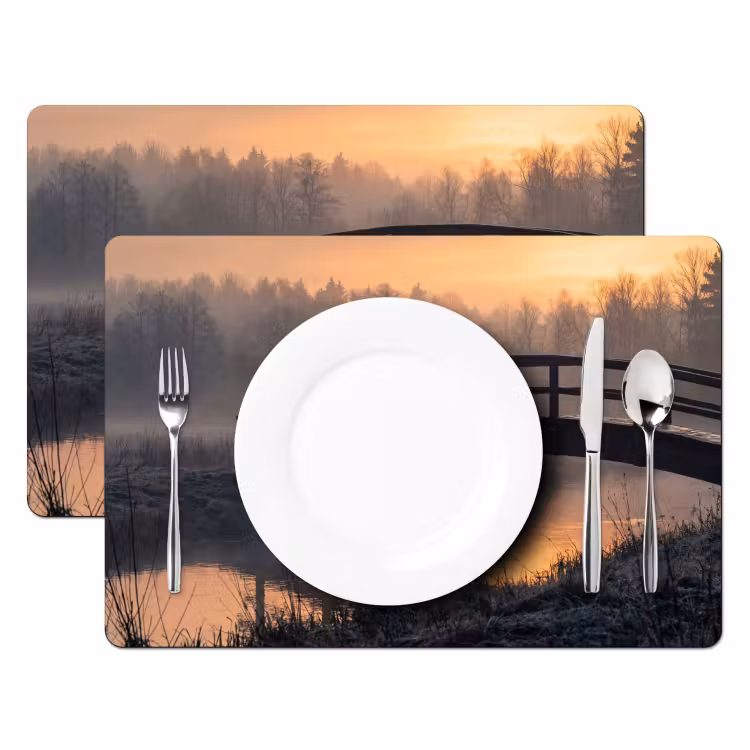 Placemat - 6 stuks - Brug - Mist - Bomen - Water — 2