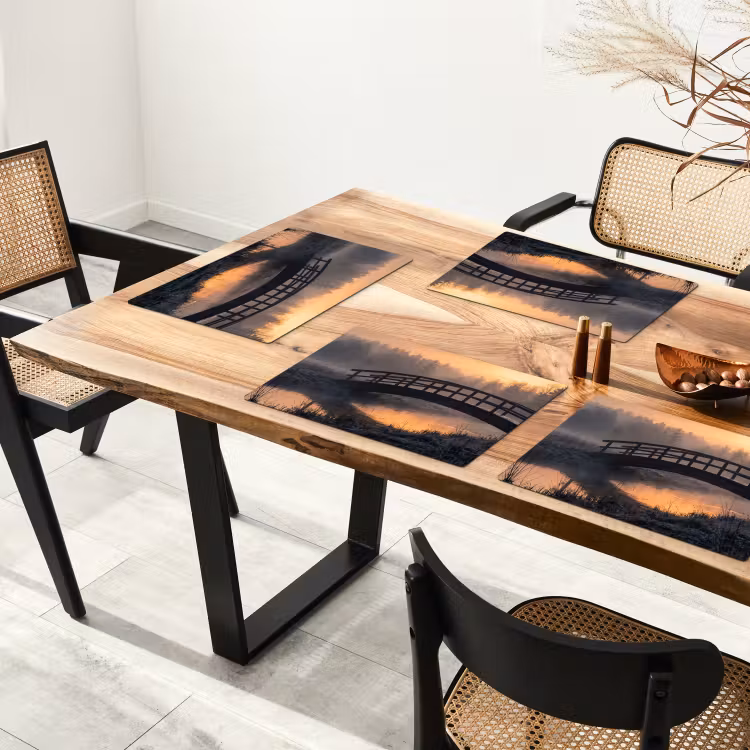 Placemat - 6 stuks - Brug - Mist - Bomen - Water — 5