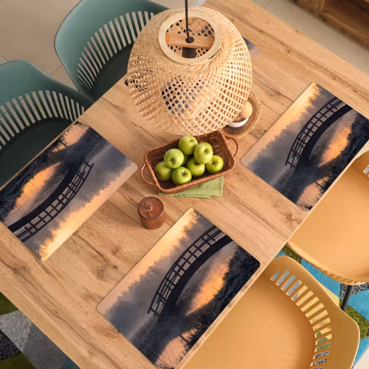 Placemat - 6 stuks - Brug - Mist - Bomen - Water — 6