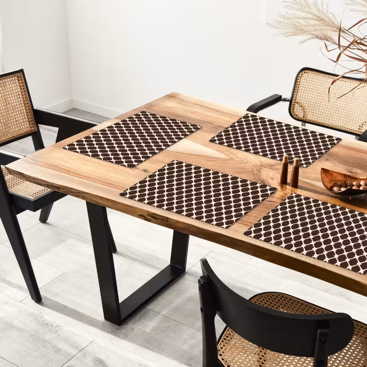 Placemat - 6 stuks - Bruin - Ruitpatroon - Geometrisch — 5