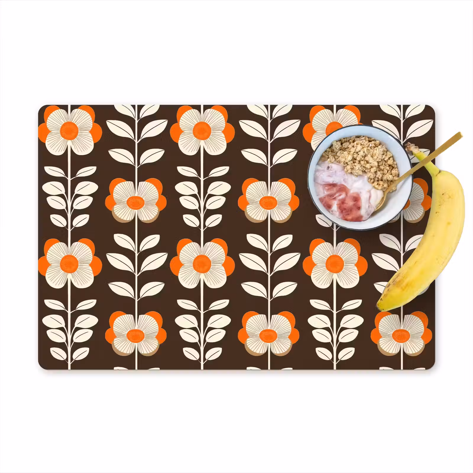 Placemat - 6 stuks - Bloemen - Retro - Bruin — 1
