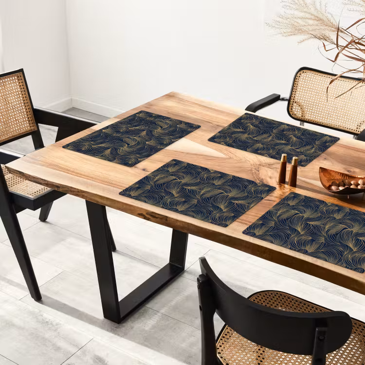Placemat - 6 stuks - Abstract - Lijnen - Blauw - Goud — 5