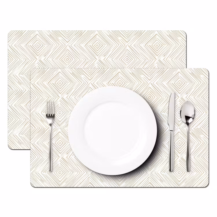 Placemat - 6 stuks - Abstract - Ruiten - Beige — 2