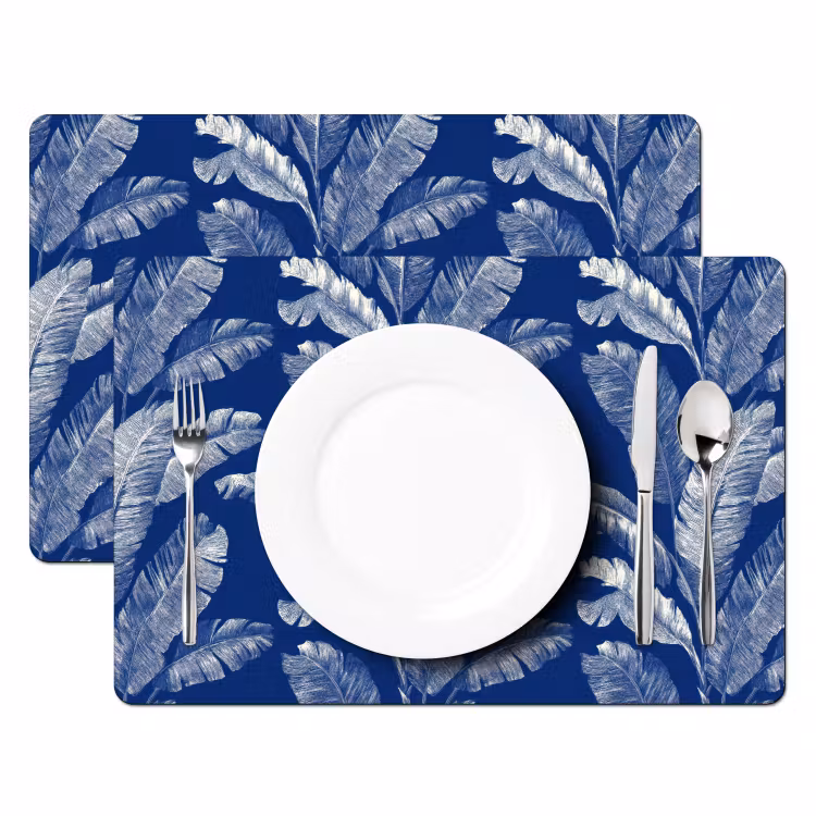 Placemat - 6 stuks - Blad - Palm - Blauw — 2