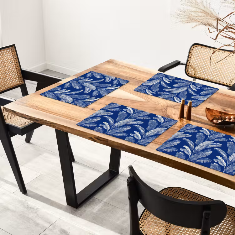 Placemat - 6 stuks - Blad - Palm - Blauw — 5