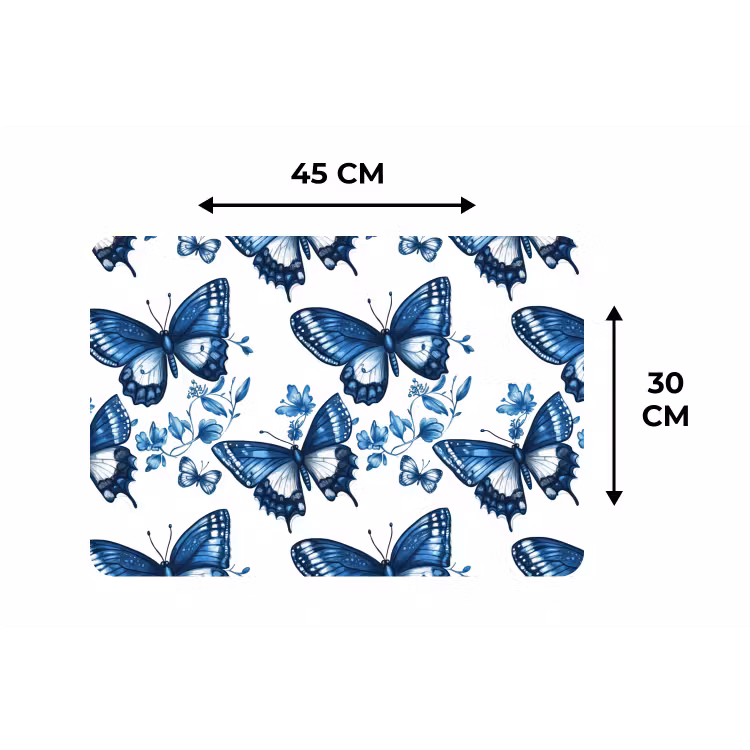 Placemat - 6 stuks - Blauw - Vlinders - Bloemen - Wit — 3
