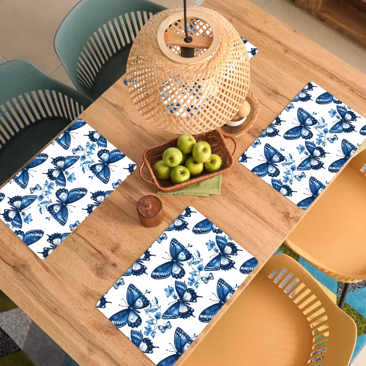 Placemat - 6 stuks - Blauw - Vlinders - Bloemen - Wit — 6
