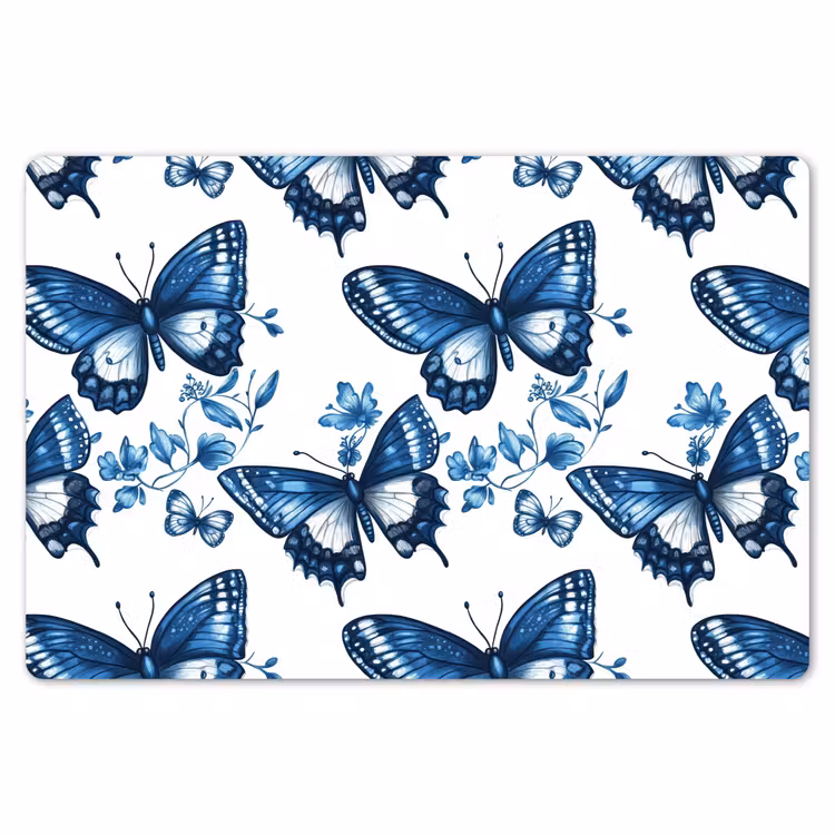 Placemat - 6 stuks - Blauw - Vlinders - Bloemen - Wit — 7