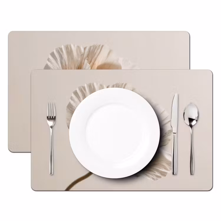 Placemat - 6 stuks - Bloem - Beige - Crème — 2