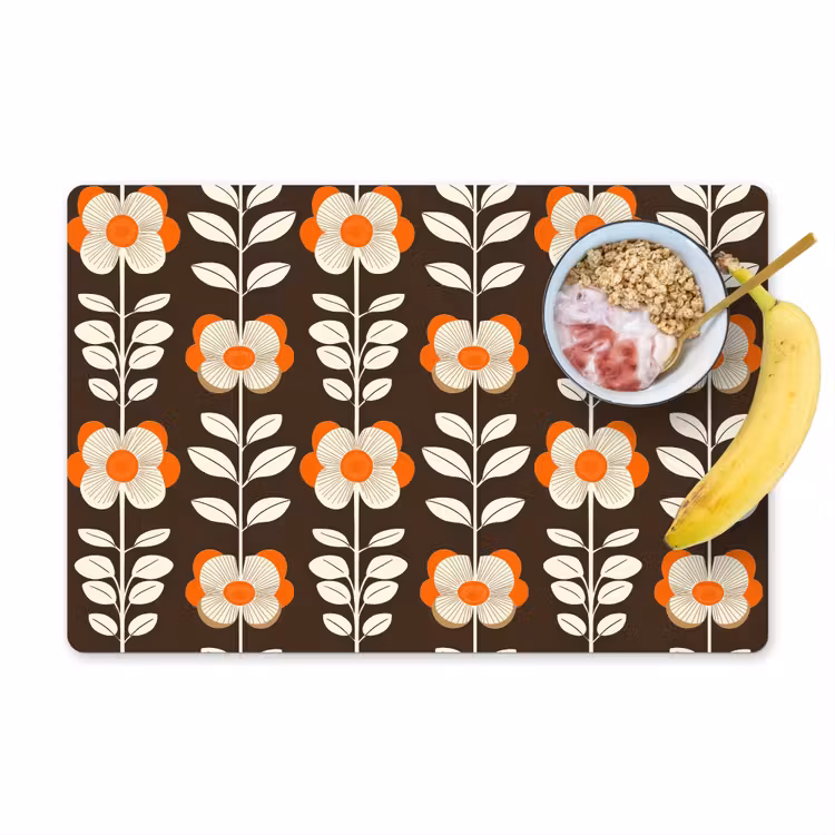 Placemat - 6 stuks - Bloemen - Retro - Bruin — 1