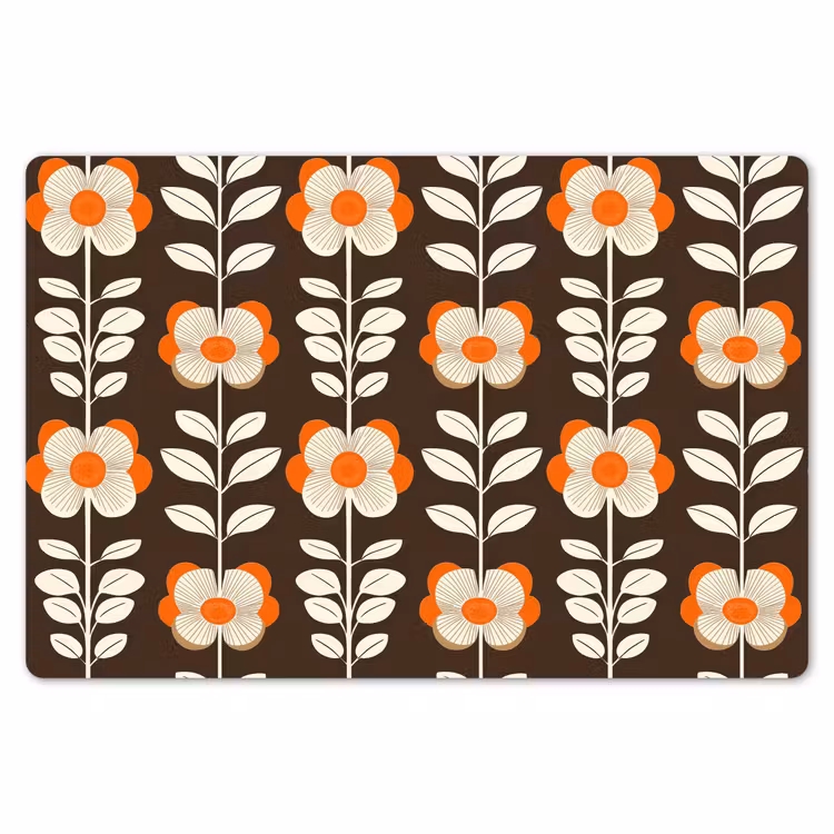 Placemat - 6 stuks - Bloemen - Retro - Bruin — 7