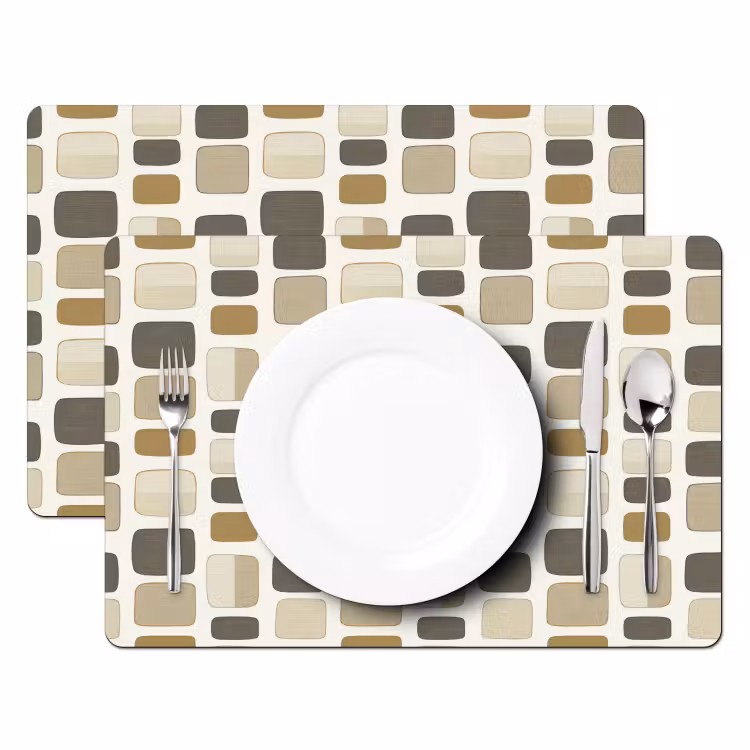 Placemat - 6 stuks - Blokken - Vintage - Grijs — 2