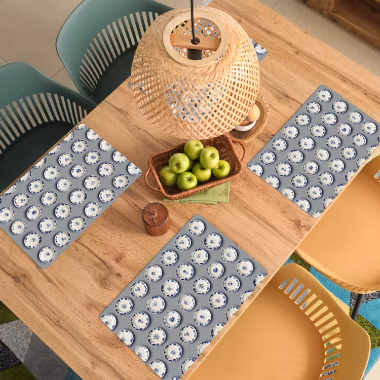 Placemat - 6 stuks - Borden - Bloemen - Blauw - Wit — 6