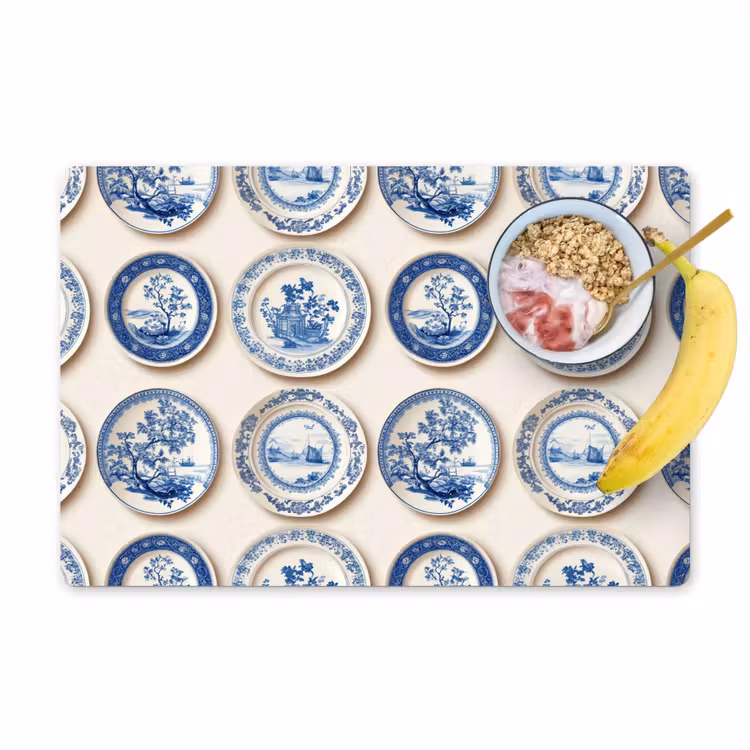 Placemat - 6 stuks - Borden - Bomen - Planten - Blauw — 1