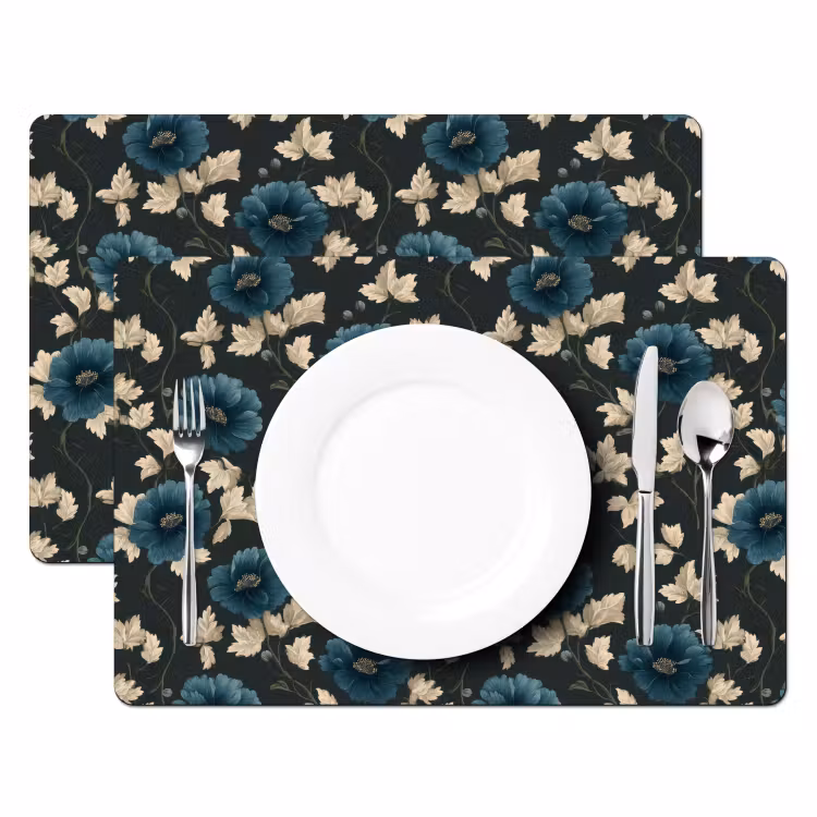 Placemat - 6 stuks - Botanisch - Bloemen - Blauw — 2