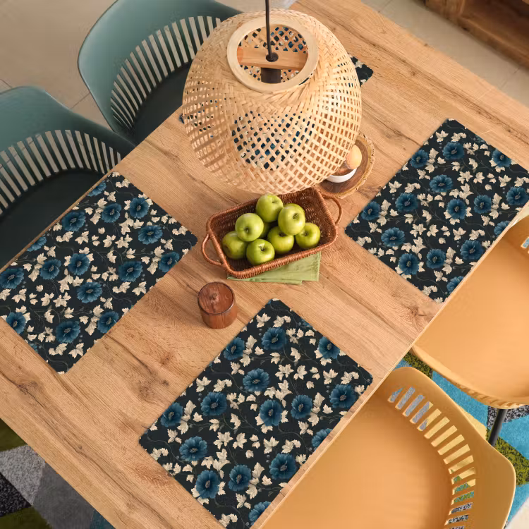 Placemat - 6 stuks - Botanisch - Bloemen - Blauw — 6