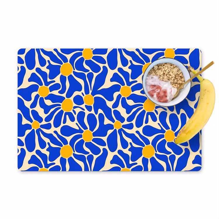 Placemat - 6 stuks - Abstract - Bloem - Blauw — 1