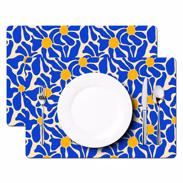 Placemat - 6 stuks - Abstract - Bloem - Blauw — 2