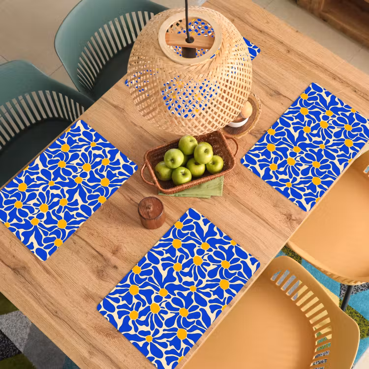Placemat - 6 stuks - Abstract - Bloem - Blauw — 6