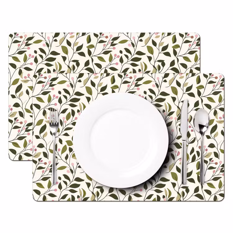 Placemat - 6 stuks - Bladeren - Bessen - Roze — 2