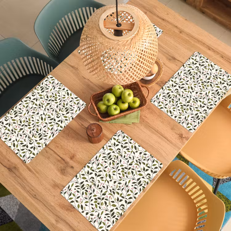 Placemat - 6 stuks - Bladeren - Bessen - Roze — 6