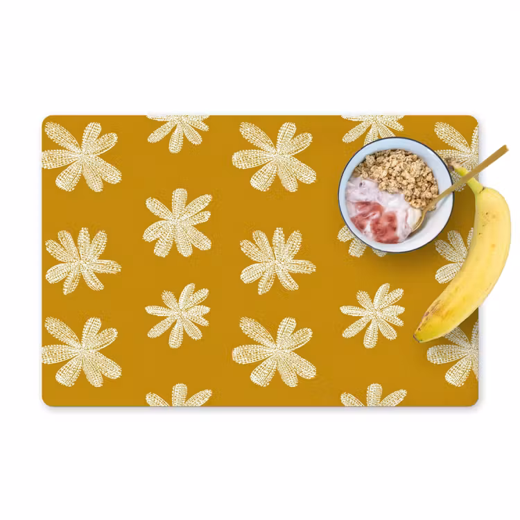 Placemat - 6 stuks - Bloem - Speels - Okergeel — 1