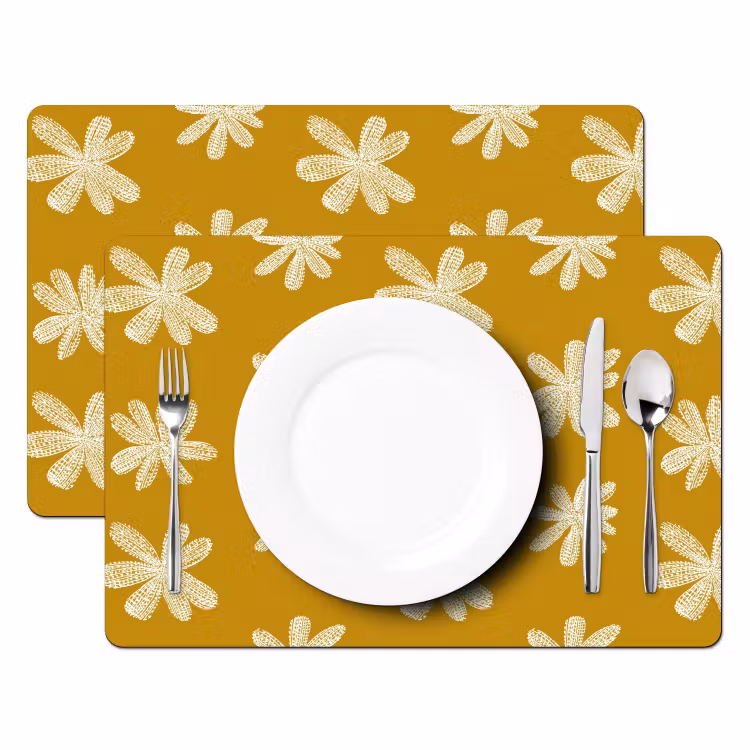 Placemat - 6 stuks - Bloem - Speels - Okergeel — 2