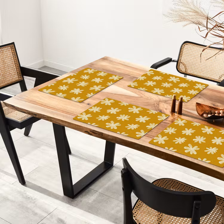 Placemat - 6 stuks - Bloem - Speels - Okergeel — 5