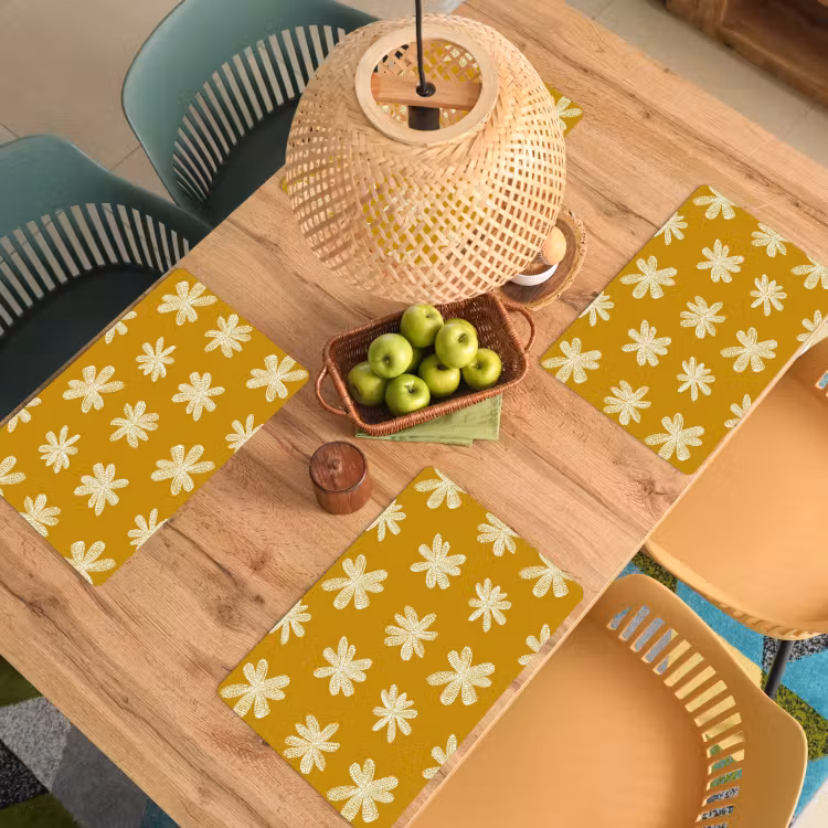 Placemat - 6 stuks - Bloem - Speels - Okergeel — 6