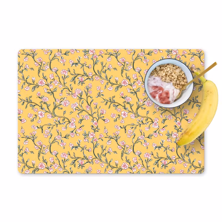 Placemat - 6 stuks - Bloemen - Motief - Geel — 1