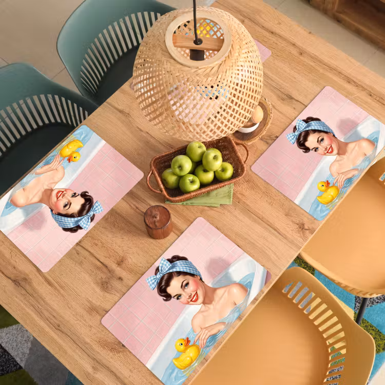 Placemat - 6 stuks - Badkamer - Eend - Blauw — 6