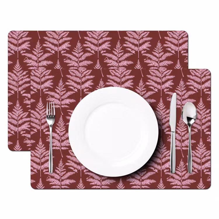 Placemat - 6 stuks - Blad - Patroon - Paars — 2