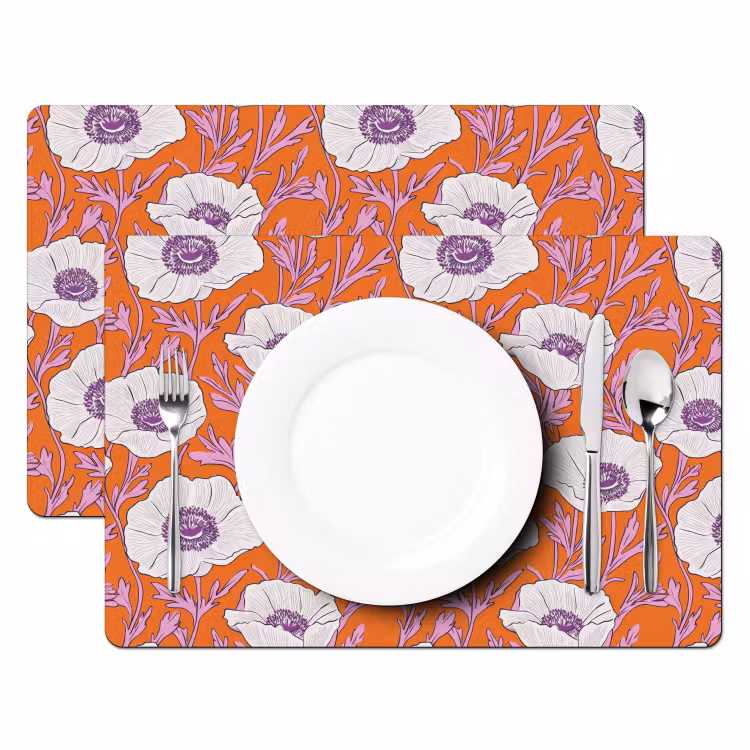 Placemat - 6 stuks - Bloemen - Grafisch - Oranje — 2