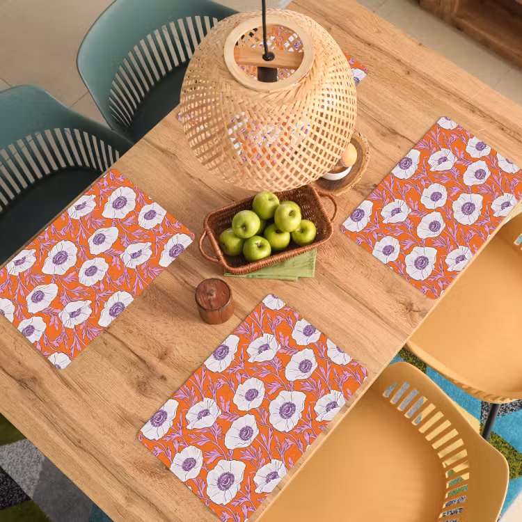 Placemat - 6 stuks - Bloemen - Grafisch - Oranje — 6