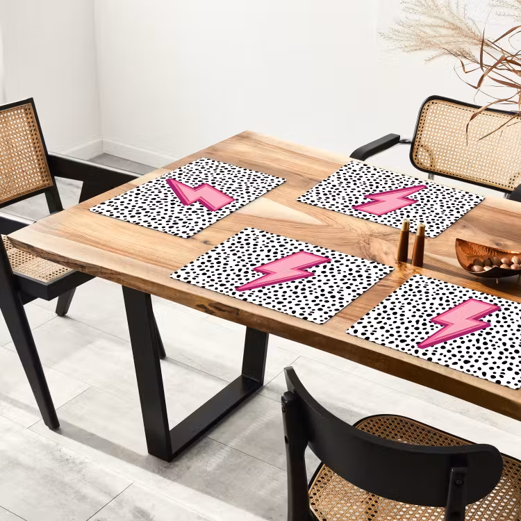 Placemat - 6 stuks - Bliksem - Roze - Stippen — 5