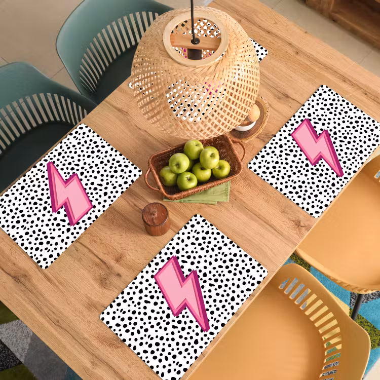 Placemat - 6 stuks - Bliksem - Roze - Stippen — 6
