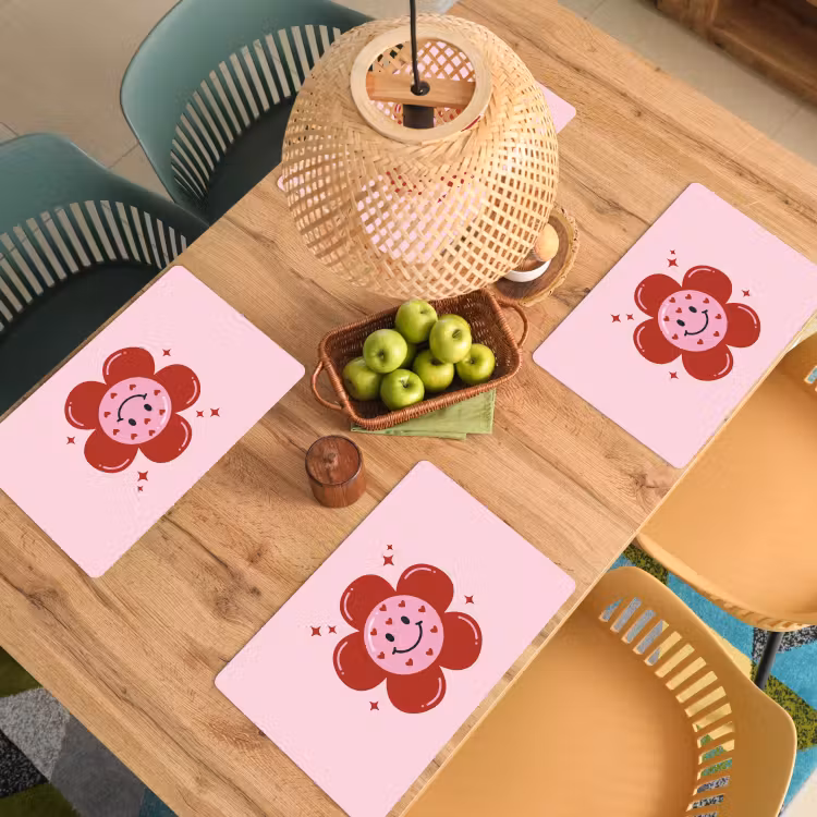 Placemat - 6 stuks - Bloem - Roze - Hartjes — 6