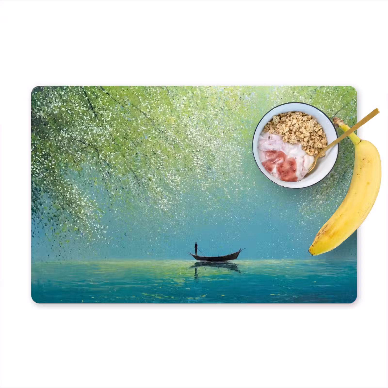 Placemat - 6 stuks - Bootje - Water - Bladeren - Bloesems — 1