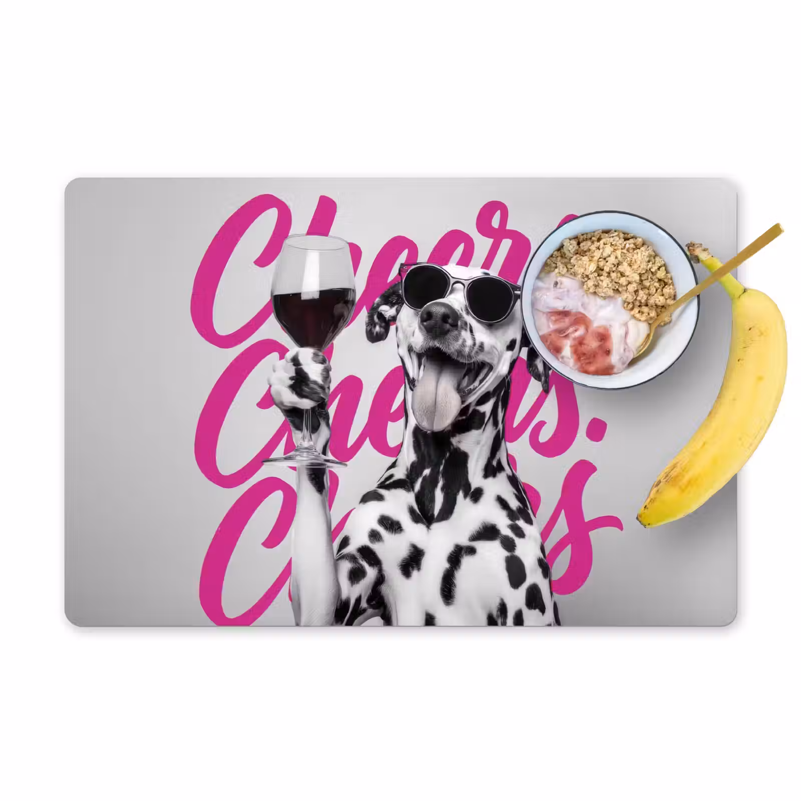 Placemat - 6 stuks - Cheers - Hond - Roze - Wijn — 1