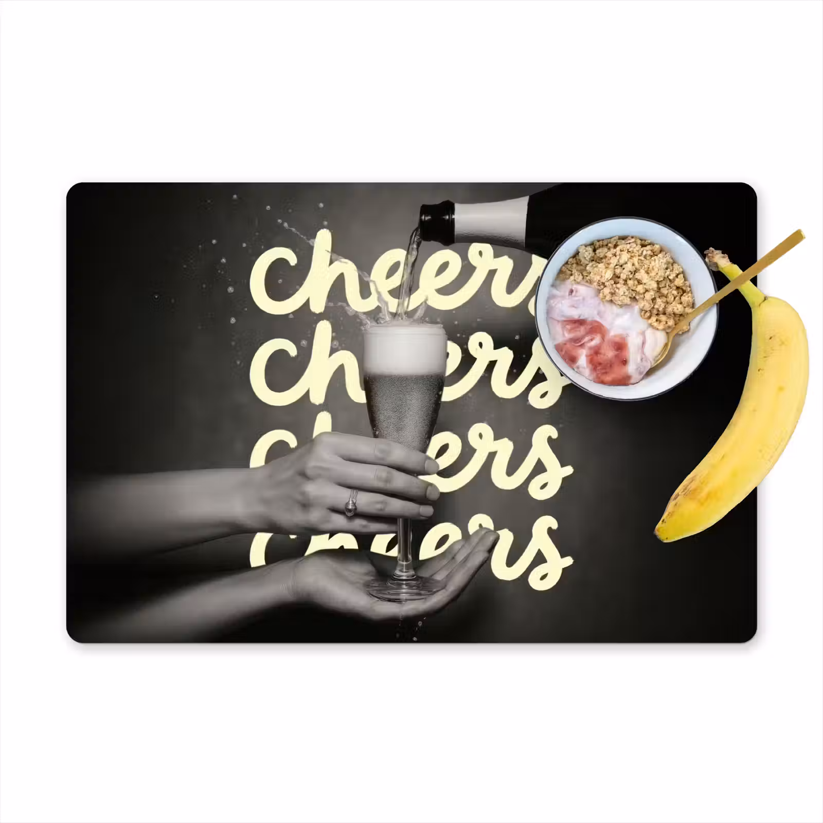 Placemat - 6 stuks - Cheers - Wijn - Zwart - Wit — 1