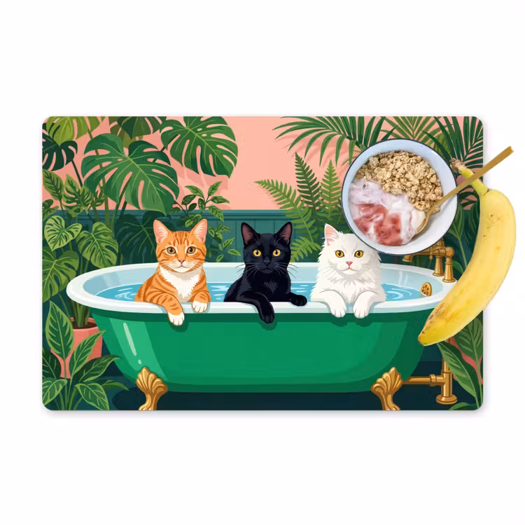 Placemat - 6 stuks - Badkamer - Kattenparade - Kleurrijk — 1