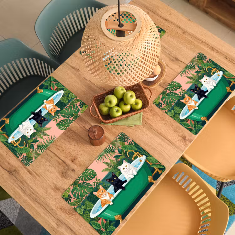 Placemat - 6 stuks - Badkamer - Kattenparade - Kleurrijk — 6