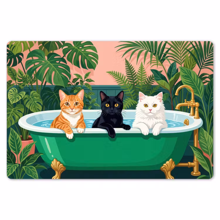 Placemat - 6 stuks - Badkamer - Kattenparade - Kleurrijk — 7