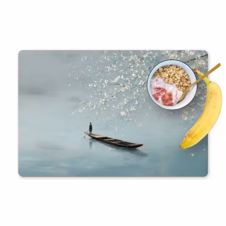 Placemat - 6 stuks - Bloesems - Minimalistisch - Wateroppervlak - Boot — 1