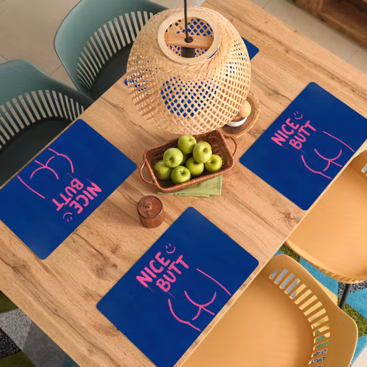 Placemat - 6 stuks - Brutaal - Grappig - Blauw — 6