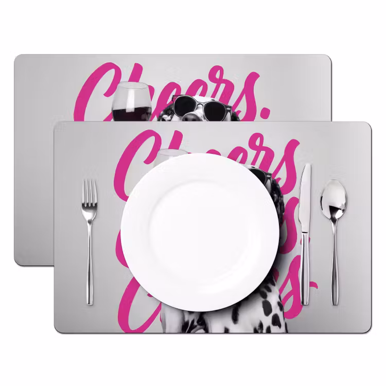 Placemat - 6 stuks - Cheers - Hond - Roze - Wijn — 2