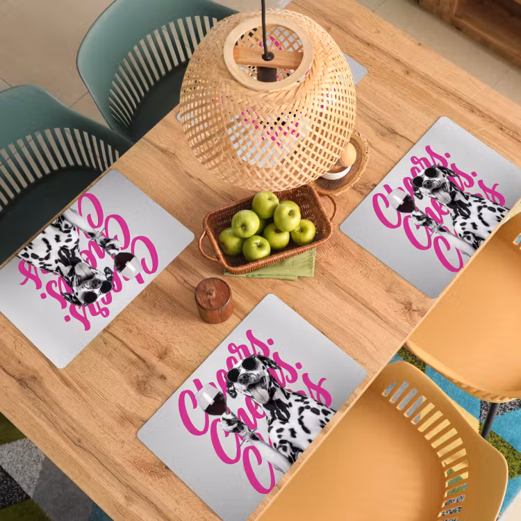 Placemat - 6 stuks - Cheers - Hond - Roze - Wijn — 6