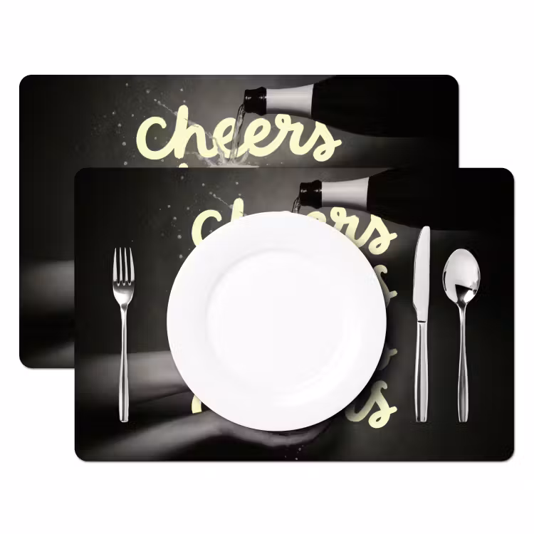 Placemat - 6 stuks - Cheers - Wijn - Zwart - Wit — 2