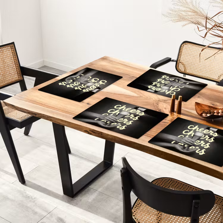 Placemat - 6 stuks - Cheers - Wijn - Zwart - Wit — 5